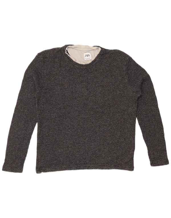 Top pentru femei ZARA cu mânecă lungă UK 14, bumbac cu pete gri mediu