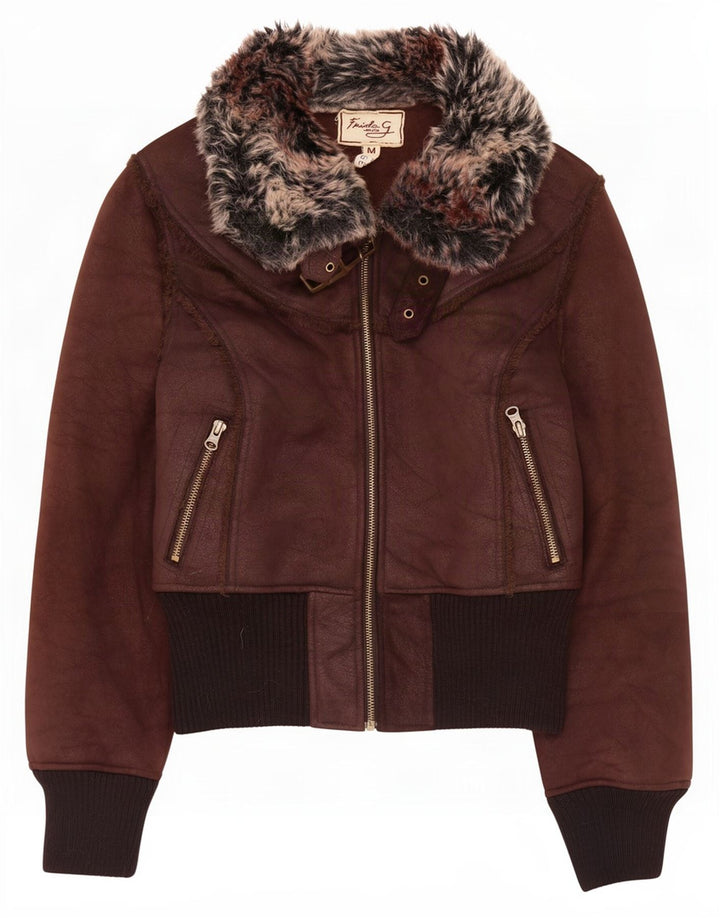 Bomber vintage pentru femei UK 12 Poliester maro mediu