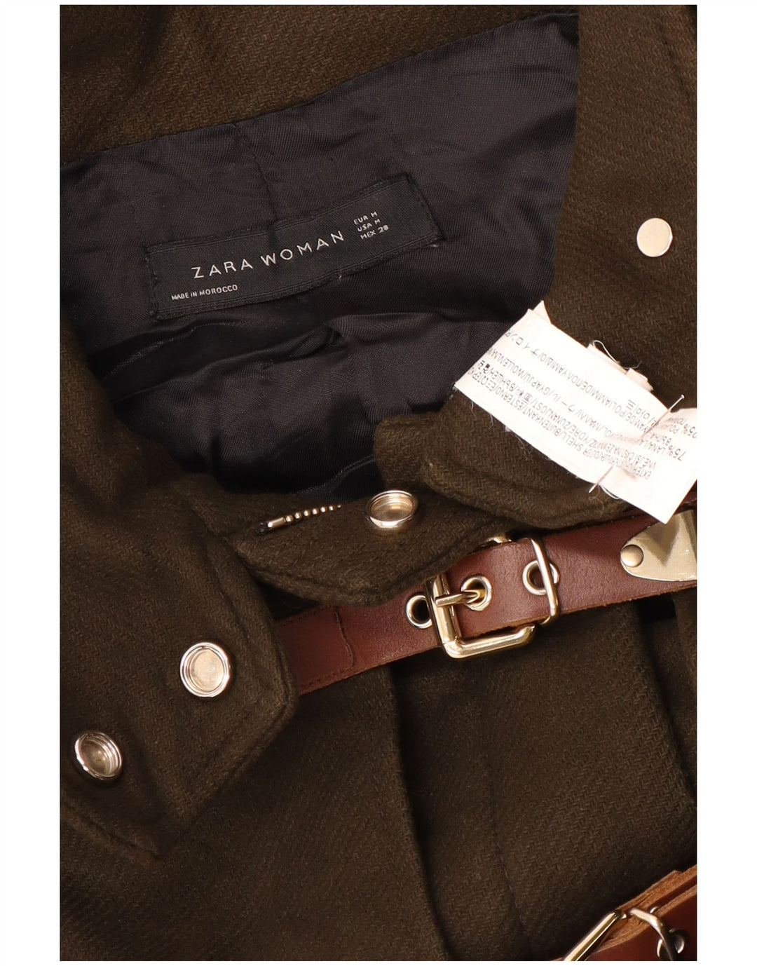Jachetă de vânt cu glugă pentru femei Zara UK 14 Medium Khaki Lână