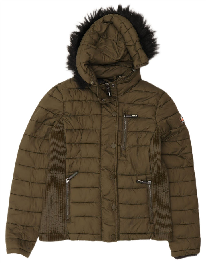 Jachetă căptușită cu glugă Superdry pentru femei UK 14 mare nailon verde