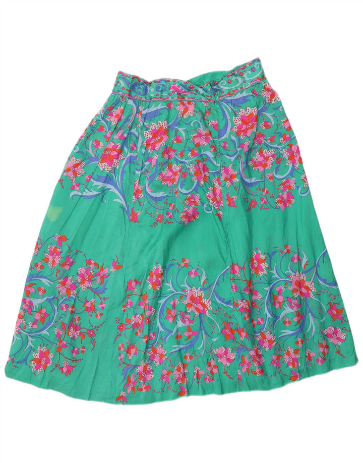 Fusta evazată Vintage pentru femei W28 Medium Green Floral