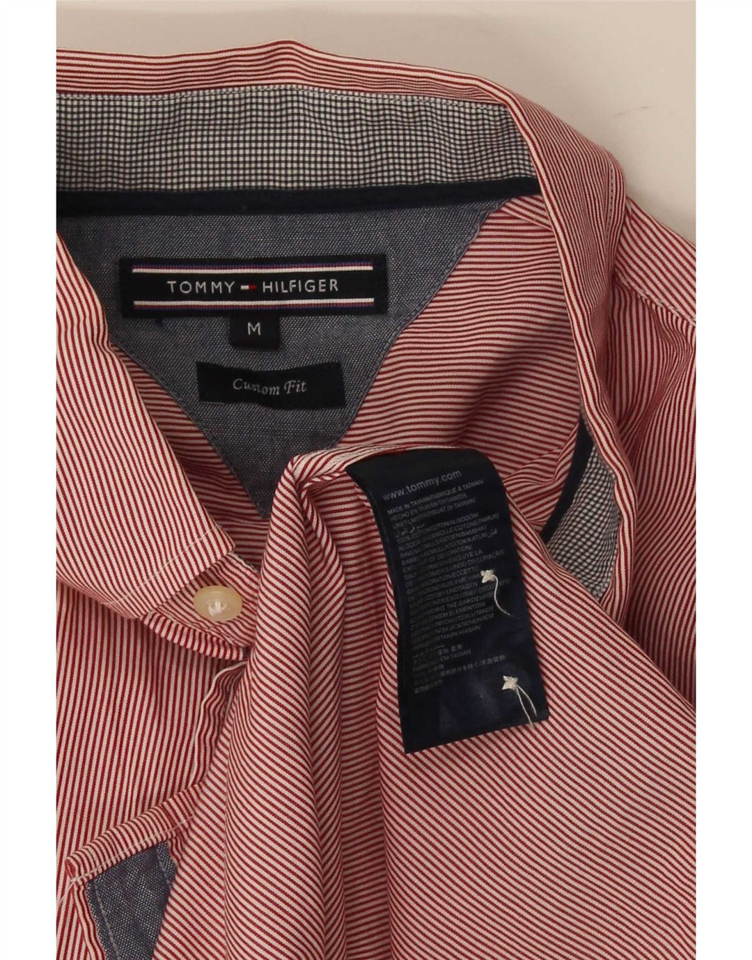 Cămașă personalizată pentru bărbați Tommy Hilfiger, bumbac cu dungi roșii medii