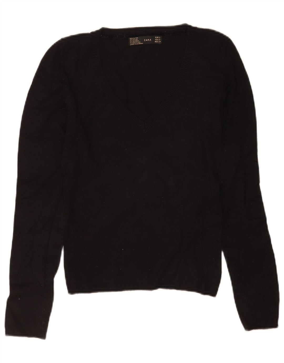 Pulover cu decolteu în V Zara pentru femei UK 8 Mic, negru, raion