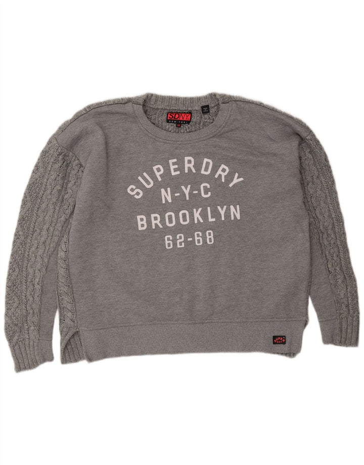 SUPERDRY Pulover cu grafic supradimensionat pentru femei UK 14 Gri mediu
