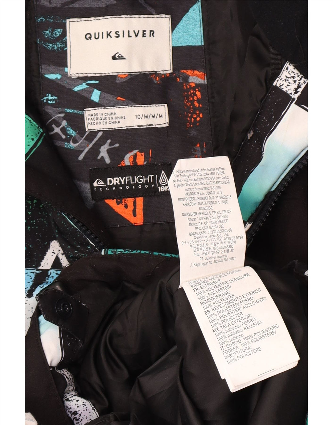 Jachetă Windbreaker cu grafică Quiksilver pentru băieți 9-10 ani, medie, multicoloră