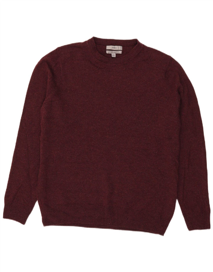 Pulover pentru bărbați Marks & Spencer cu decolteu rotund din lână burgundy mare