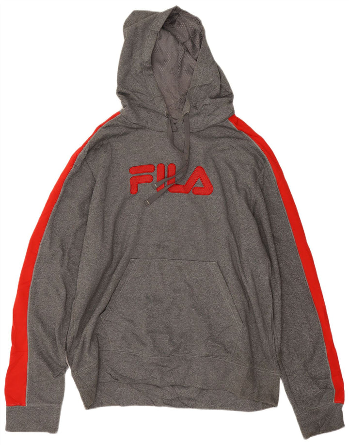 Pulover Fila pentru bărbați cu capota 2XL, gri, poliester color bloc