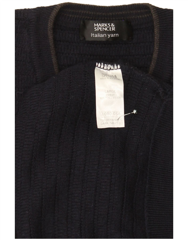 Pulover cu decolteu în V pentru bărbați Marks & Spencer, mare, albastru acrilic
