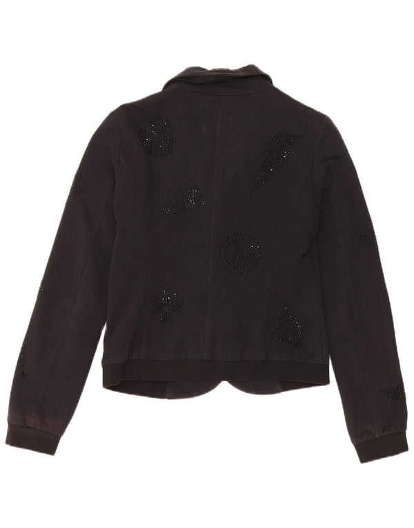 Sacou Moschino pentru femei Crop Graphic 3 Button Blazer UK 10 Small Black