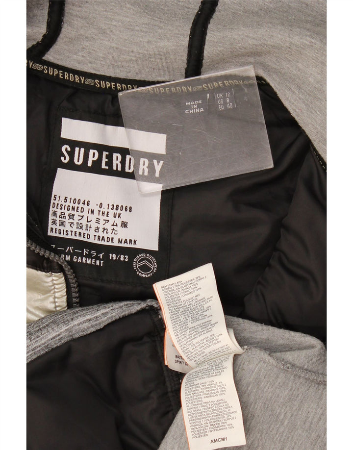 Jachetă căptușită cu glugă Superdry pentru femei UK 12, gri mediu, nailon color bloc