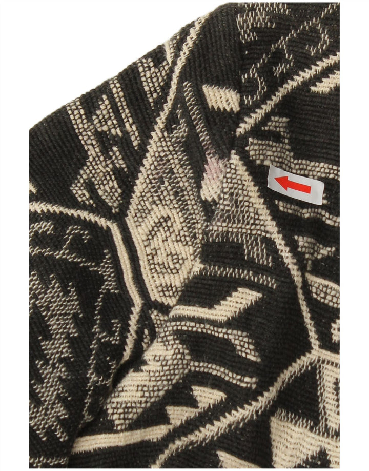 Jachetă Bomber Vintage Crop Open pentru femei UK 14 Medium Negru Geometric Bumbac