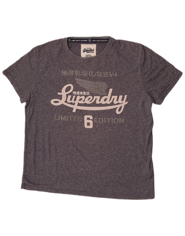 Superdry Mens Graphic T-Shirt Top 2XL Navy Blue Flecked Cotton