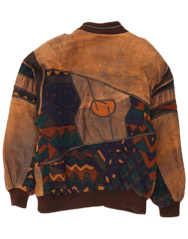 Jachetă de piele vintage pentru bărbați IT 50, maro, maro, din piele geometrică