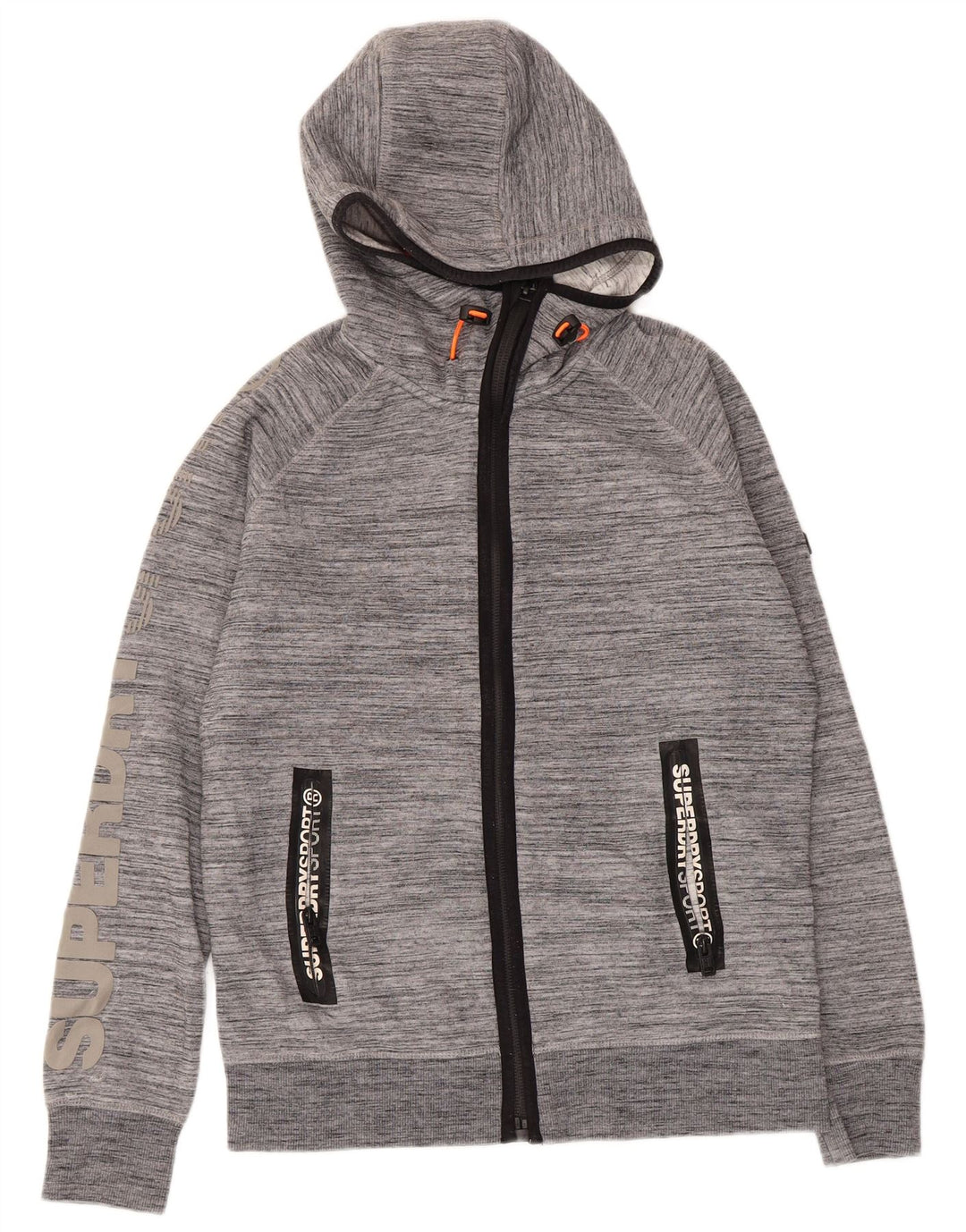 Pulover Superdry pentru bărbați, cu grafic cu fermoar, poliester cu pături, gri mediu