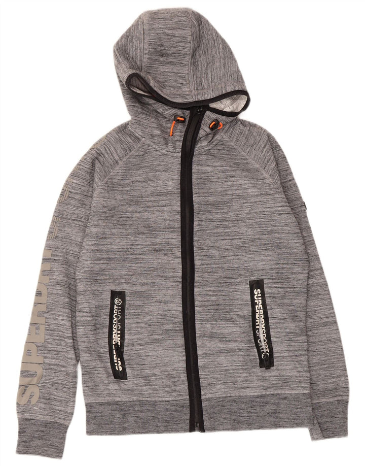 Pulover Superdry pentru bărbați, cu grafic cu fermoar, poliester cu pături, gri mediu