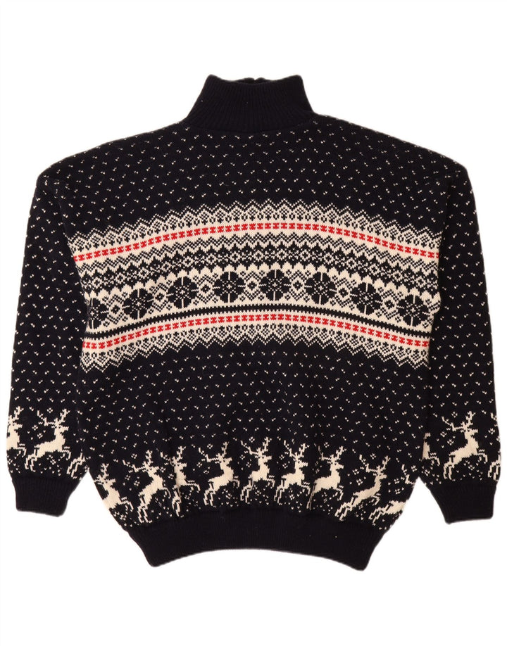 Pulover Vintage pentru bărbați, cu fermoar, cu gât, XL, bleumarin, Fair Isle