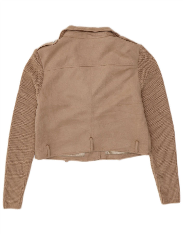 Jachetă de motociclist GUESS Crop Knit pentru femei UK 16, mare, bej