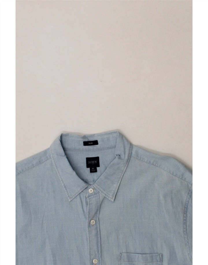 J. CREW Mens Slim Short Sleeve Shirt XL Blue Cotton Vintage J. Crew and Second-Hand J. Crew from Messina Hembry 
