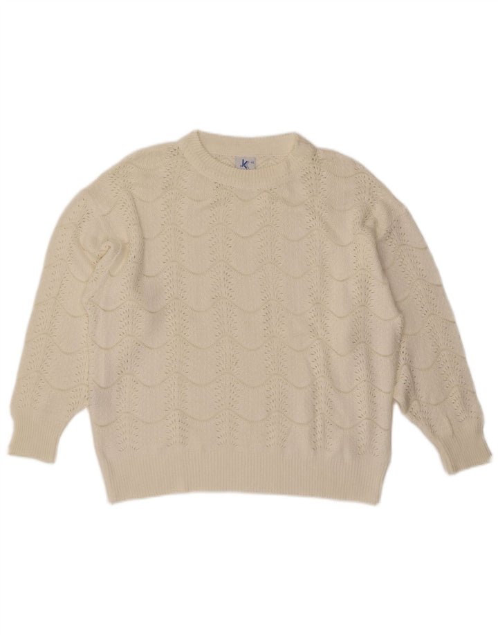 Pulover vintage pentru femei cu decolteu rotund IT 46 mare chevron alb