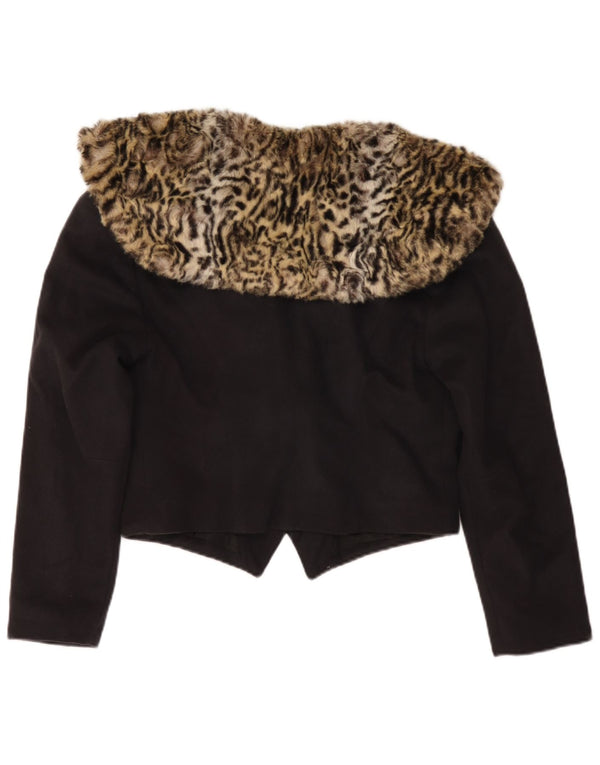 Jachetă vintage pentru femei crop blazer UK 14 Medium Black Animal Print