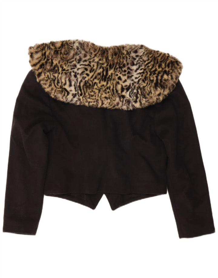 Jachetă vintage pentru femei crop blazer UK 14 Medium Black Animal Print