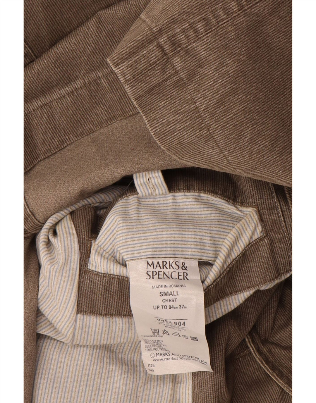 Jachetă pentru bărbați Marks & Spencer, cu 3 nasturi, pentru bărbați, UK 36, Kaki, cu dungi mici