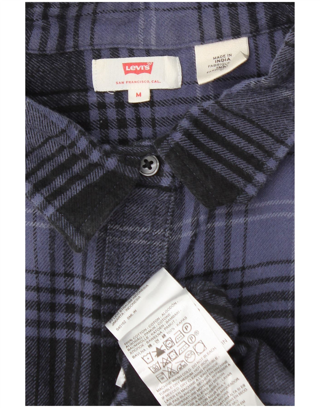 Cămașă de flanel supradimensionată Levi's pentru femei UK 14, bumbac carouri bleumarin mediu