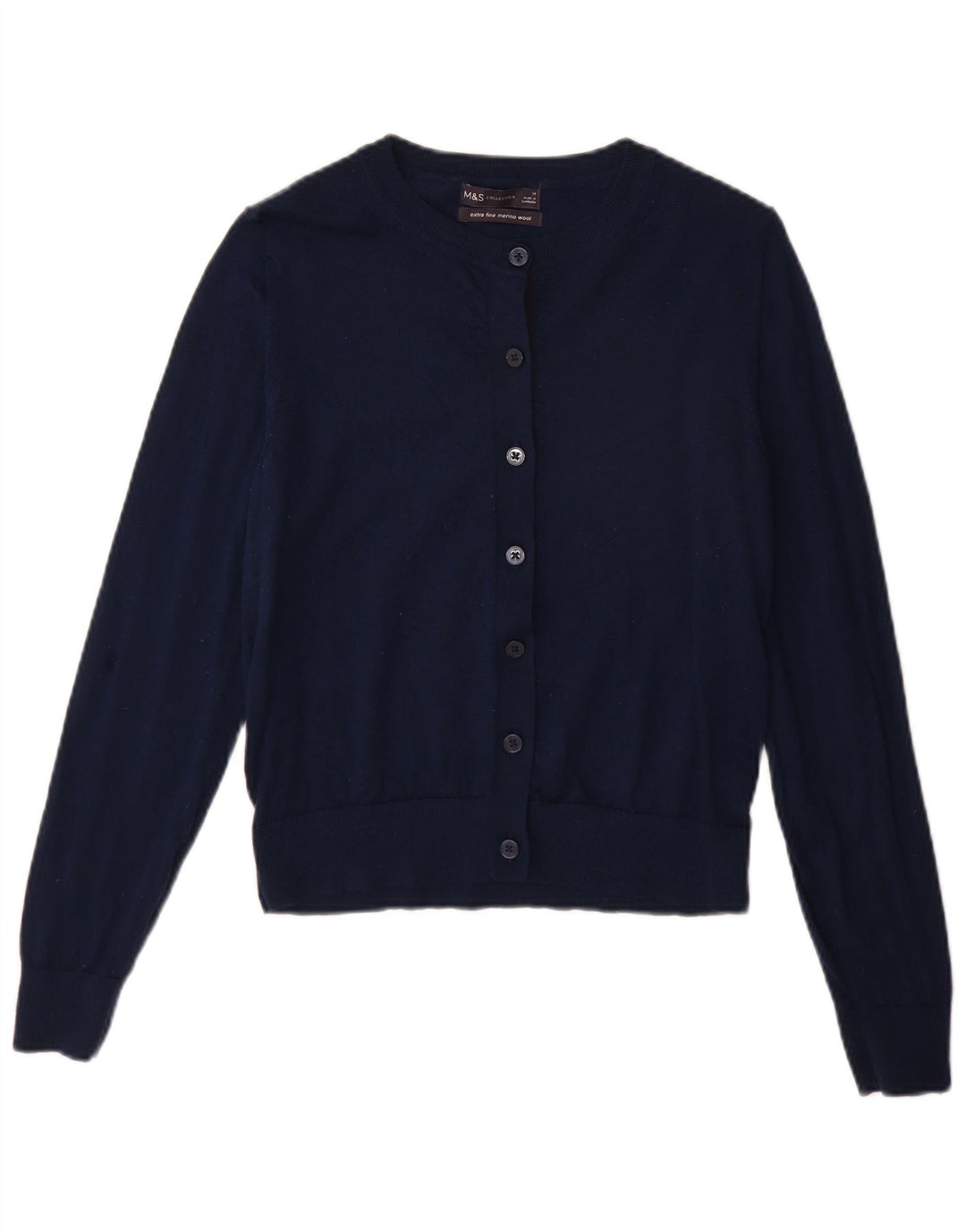 Pulover cardigan pentru femei Marks & Spencer UK 14 Mediu Lână merino bleumarin