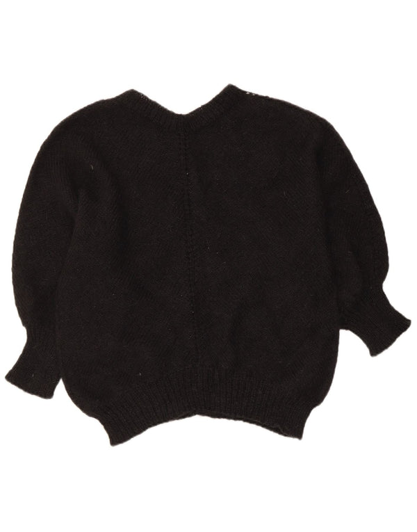 Pulover vintage pentru femei cu mâneci 3/4 cu decolteu în V, UK 14 Medium Negru