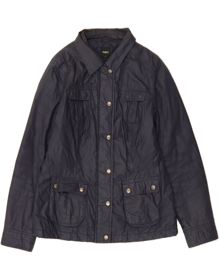 OASIS Womens Waxed Cotton Jacket UK 10 Small Navy Blue Cotton Vintage Oasis and Second-Hand Oasis from Messina Hembry 