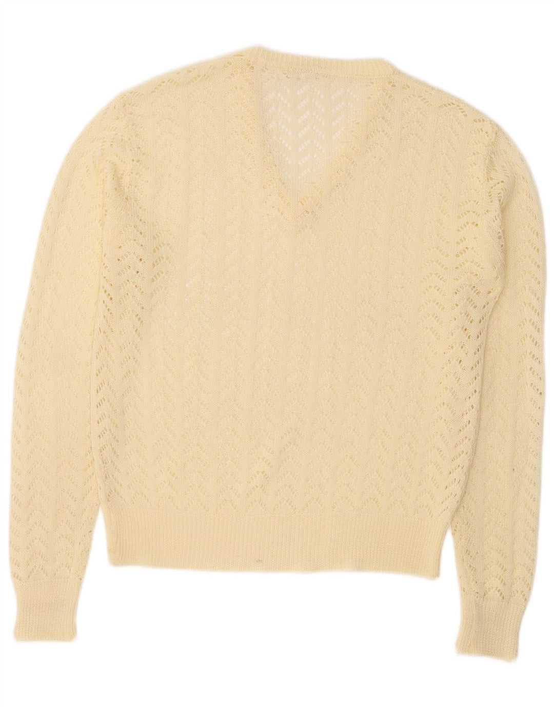 Pulover vintage pentru femei cu decolteu în V IT 46 mare poliacrilic galben