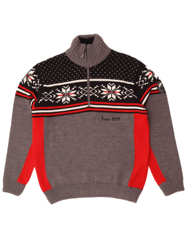 Pulover CMP pentru bărbați, cu fermoar, cu gât, mare, gri Fair Isle Acrilic