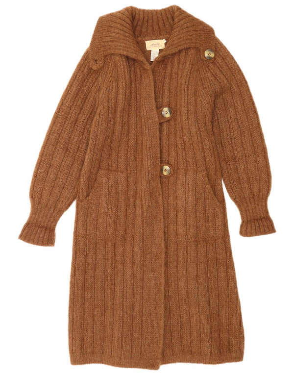 Pulover Vintage cardigan cu paragate supradimensionat pentru femei UK 14 Maro Mediu Modal