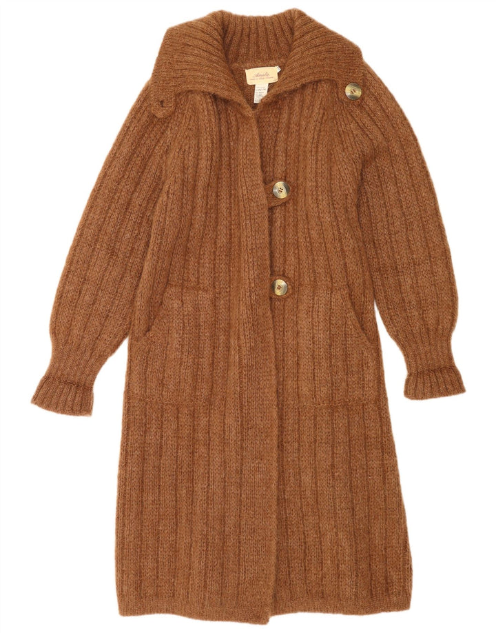 Pulover Vintage cardigan cu paragate supradimensionat pentru femei UK 14 Maro Mediu Modal