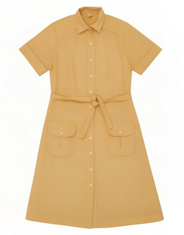 Rochie cămașă vintage pentru femei cu mâneci scurte UK 12 Medium Yellow Pinstripe