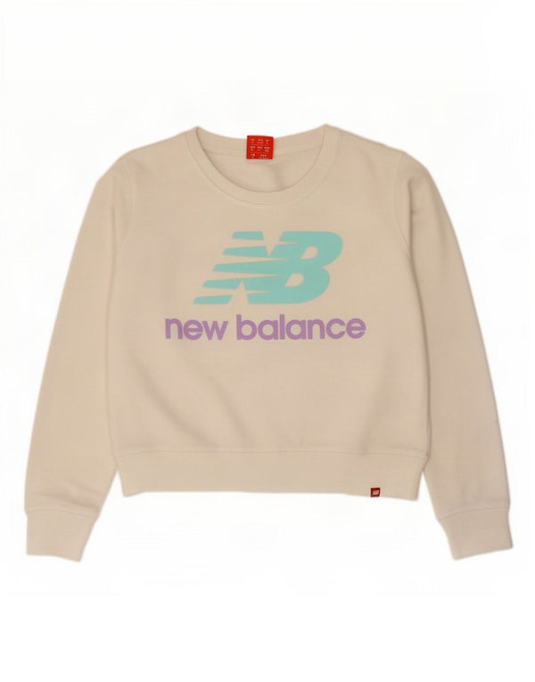 Pulover pentru damă New Balance Crop Graphic Pulover UK 14 Bumbac alb mediu