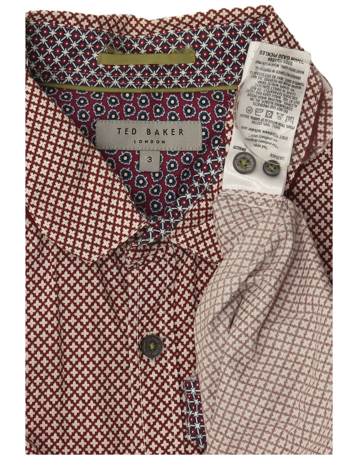 TED BAKER Mens Shirt Size 3 Medium Burgundy Geometric Cotton
