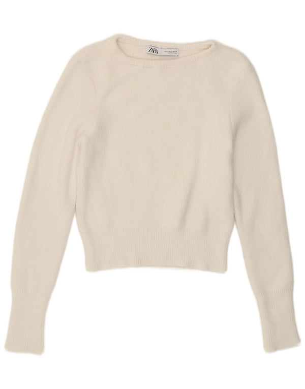Pulover pentru femeie cu gât de barcă Zara UK 10 Mic Alb