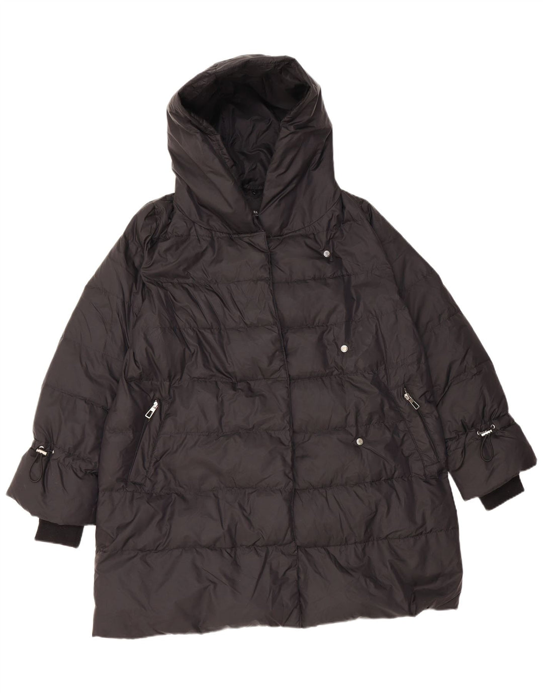 Palton căptușit cu glugă pentru femei Zara UK 14 Poliamidă neagră medie