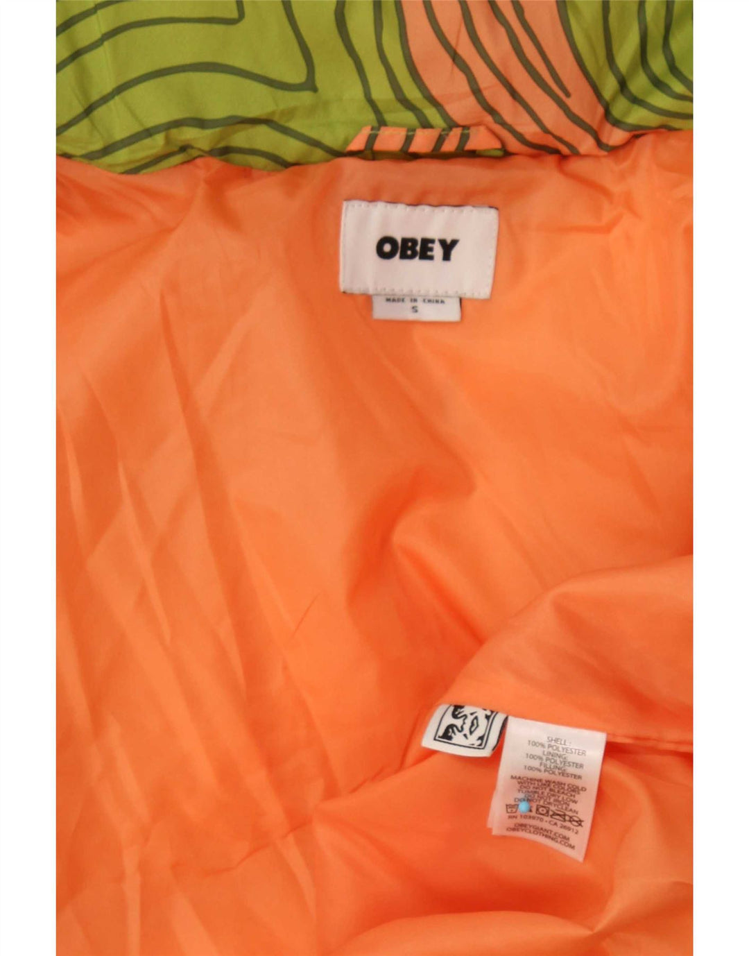 Jachetă căptușită supradimensionată pentru femei Obey UK 10 Small Green Geometric Poliester