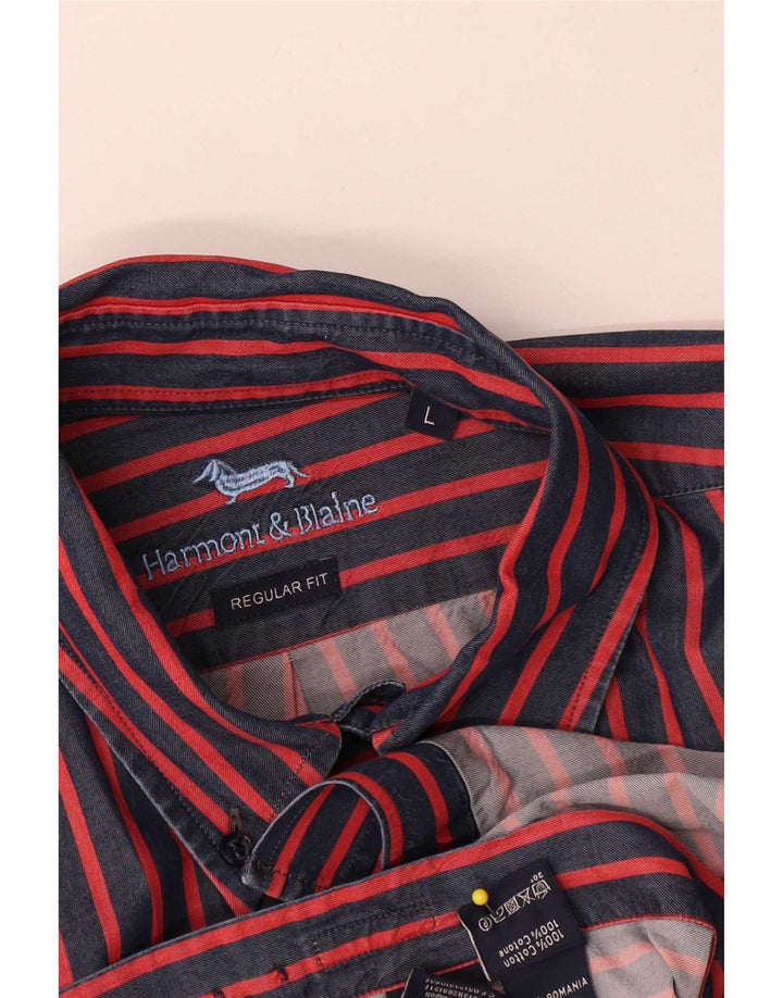 Cămașă Harmont & Blaine pentru bărbați, bumbac cu dungi roșii mari
