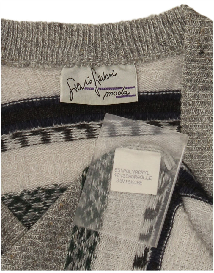 VINTAGE Vestă pentru bărbați Tank Top Medium Gri cu dungi Poliacrilic