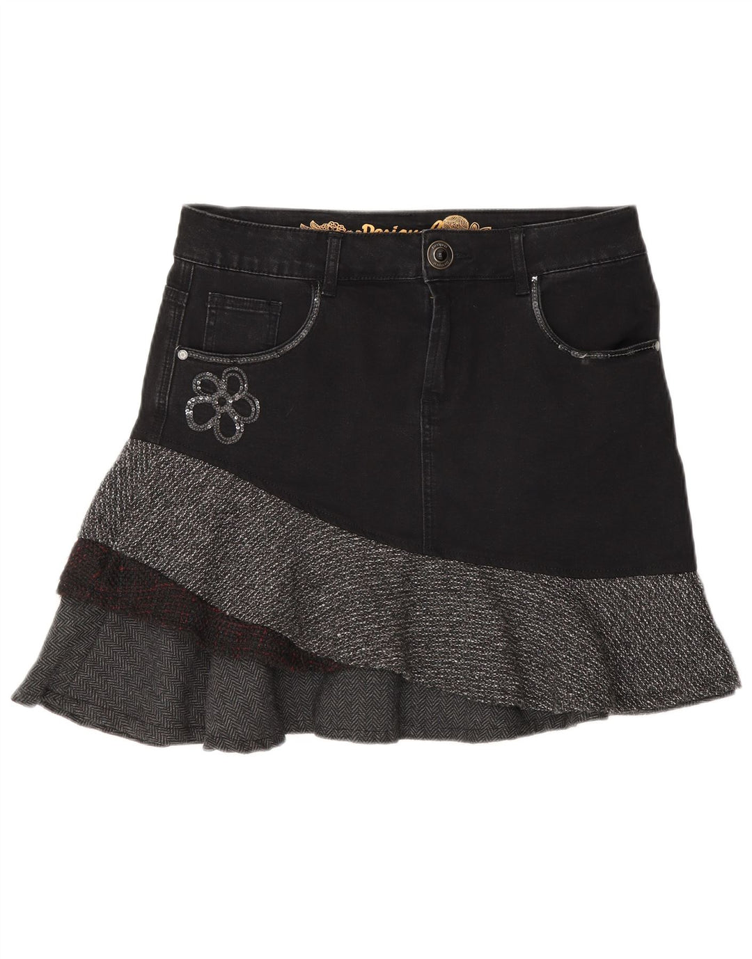Fusta asimetrică din denim pentru femei Desigual EU 40 Medium W30 Gri Herringbone