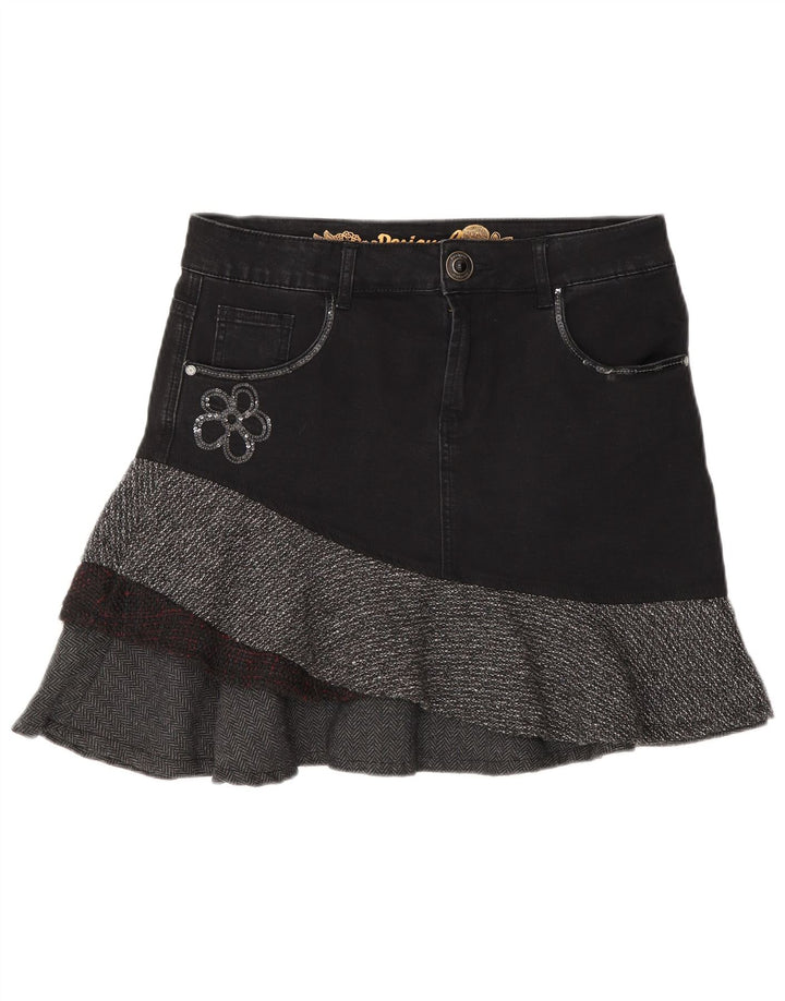 Fusta asimetrică din denim pentru femei Desigual EU 40 Medium W30 Gri Herringbone