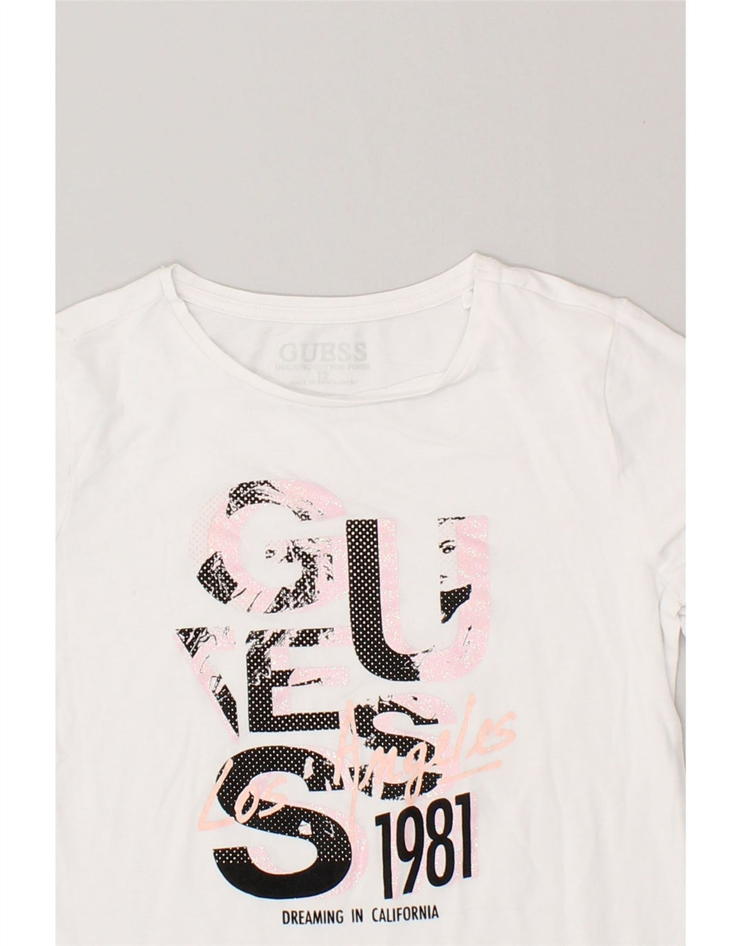 GUESS Girls Graphic Top Long Sleeve 11-12 Years White | Vintage Guess | Thrift | Second-Hand Guess | Used Clothing | Messina Hembry 