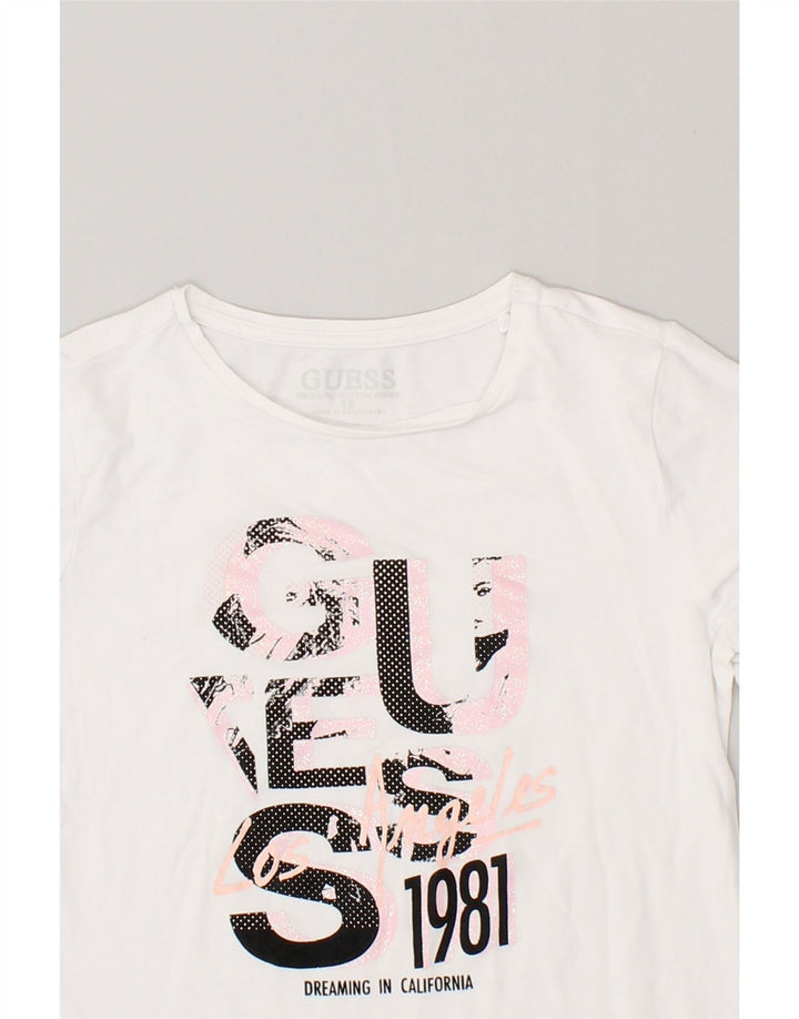 GUESS Girls Graphic Top Long Sleeve 11-12 Years White | Vintage Guess | Thrift | Second-Hand Guess | Used Clothing | Messina Hembry 