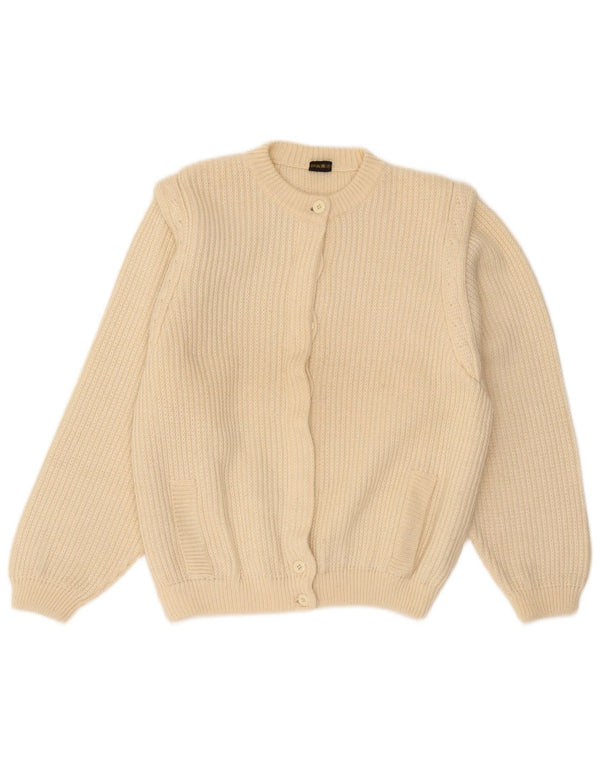 Pulover cardigan pentru femei Donatella UK 16 mare, bej, lână virgină