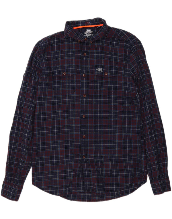 Cămașă de flanel Superdry pentru bărbați, cu tăiere obișnuită, din bumbac cu carouri, albastru bleumarin