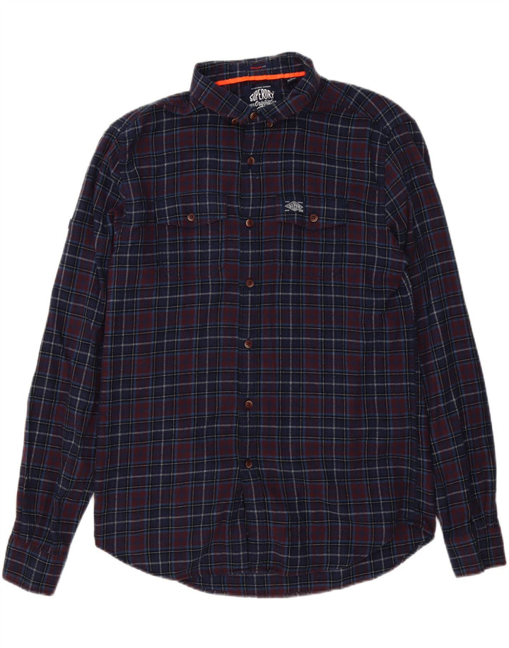 Cămașă de flanel Superdry pentru bărbați, cu tăiere obișnuită, din bumbac cu carouri, albastru bleumarin