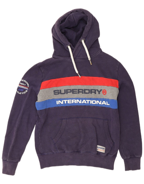 Pulover cu glugă grafic Superdry pentru bărbați, mare, bleumarin, bumbac color bloc